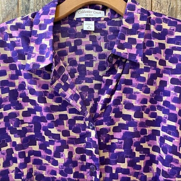 Coldwater Creek M 10* Purple 100% Cotton Button-Up Workwear Casual No Iron Shirt - Picture 8 of 9